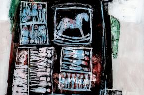 Matthias Körner, Spielzeugtisch, 2022, Eitempera hinter Glas