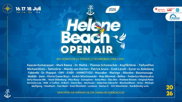 Zum Helene Beach Open Air 2026 am Helenesee bei Cottbus sind die Termine 16., 17. und 18. Juli sowie zahlreiche Acts und Stages angekündigt.