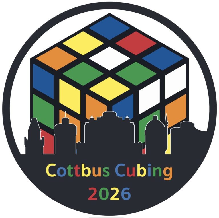 Logo Cottbus Cubing 2026 mit stilisiertem Zauberwürfel und Stadtsilhouette