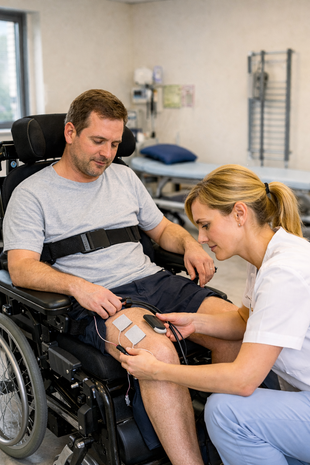 Medizinische Behandlung eines Rollstuhlfahrers (KI)