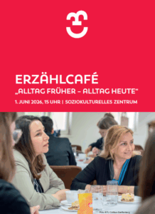 Beim Erzählcafé „Alltag früher – Alltag heute“ am 1. Juni 2026 sprechen Gäste im Soziokulturellen Zentrum Sachsendorf bei Kaffee und Kuchen.