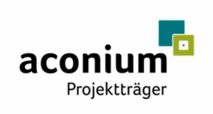 Im Bereich Breitbandausbau steht das Logo von aconium Projektträger mit farbigen Quadraten und dem Hinweis auf digitale Förderprojekte in Cottbus.