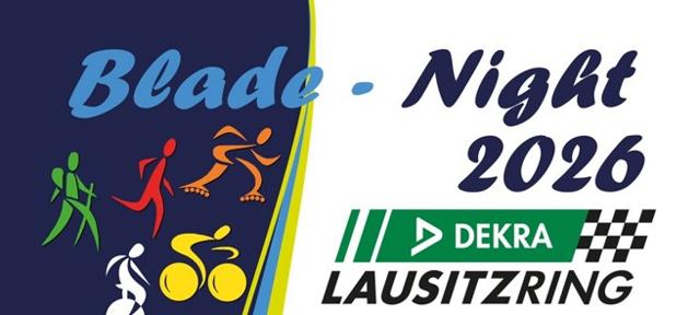 Das Motiv zeigt den Schriftzug „Blade-Night 2026“ mit Sportpiktogrammen sowie das DEKRA-Lausitzring-Logo.