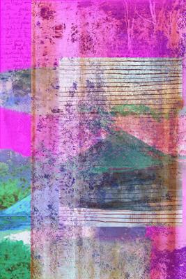 Abstrakte Kunst in Pink, Türkis und Grün mit Streifen, verwischten Flächen und dunkler Dreiecksform.