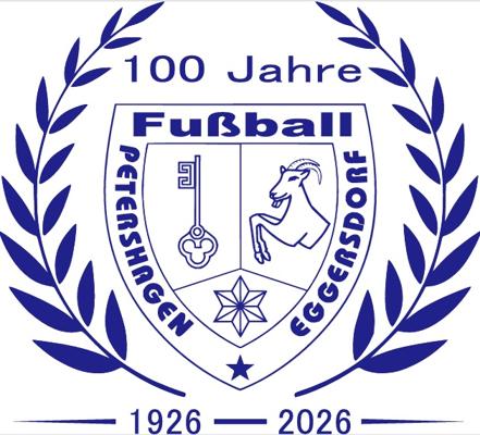 Emblem zum 100-jährigen Fußballjubiläum von Petershagen/Eggersdorf mit Lorbeerkranz, Wappen und den Jahren 1926 bis 2026.