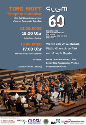 Mit dem Jubiläumskonzert TIME SHIFT: Tempora mutantur zeigt die Junge Camerata Dresden zum 60. Jubiläum Werke von Mozart, Glass, Arvo Pärt und Haydn.